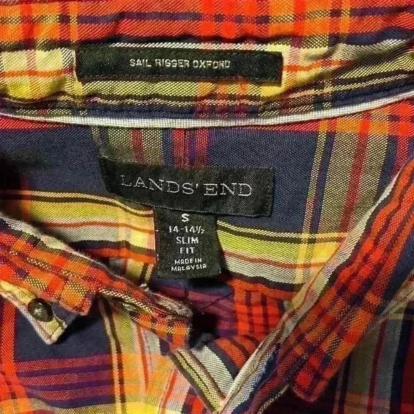 Lands End sail rigger Oxford plaid button down shirt - Picture 2 of 5